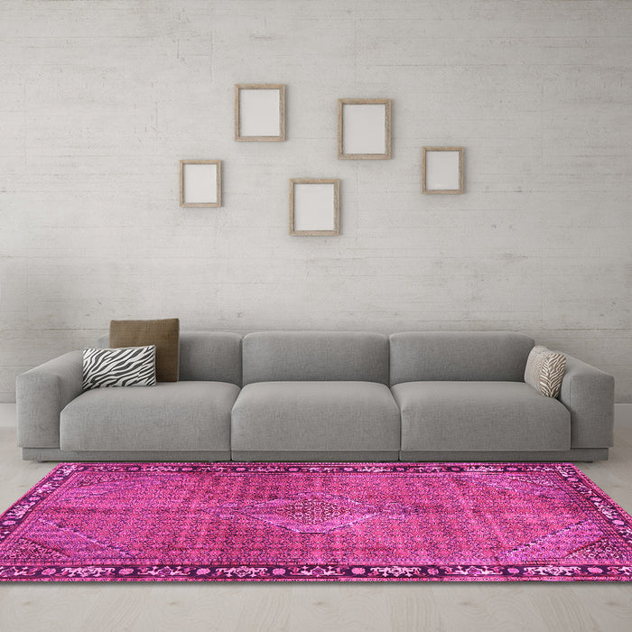 Machine Washable Persian Pink Traditional Rug in a Living Room, wshtr2899pnk