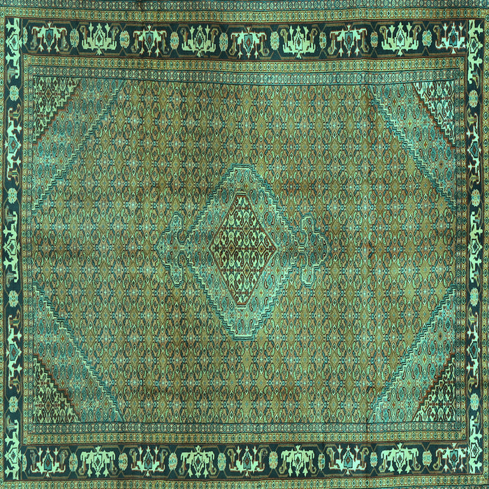 Square Machine Washable Persian Turquoise Traditional Area Rugs, wshtr2899turq