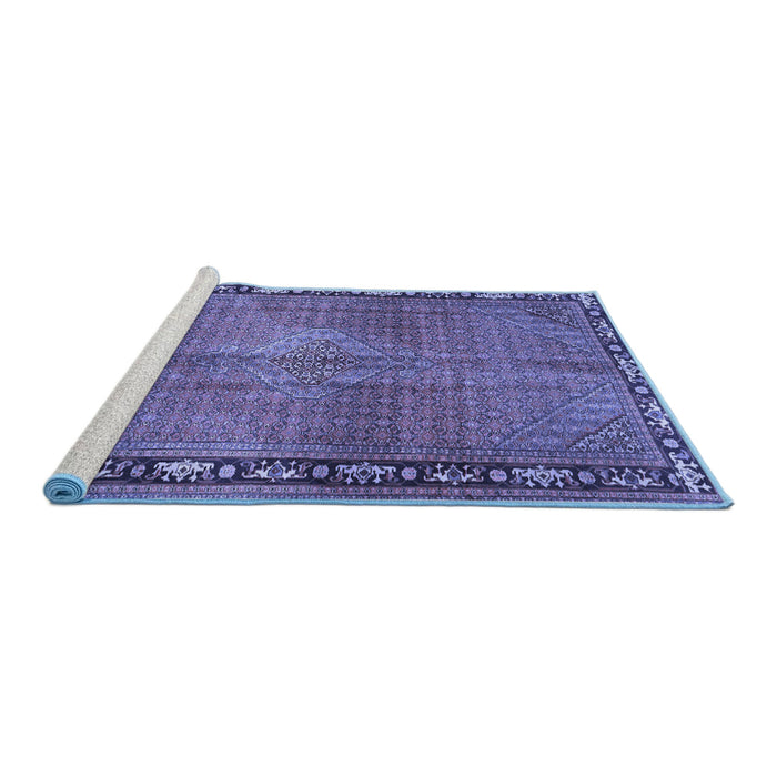 Sideview of Machine Washable Persian Blue Traditional Rug, wshtr2899blu