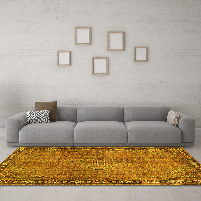 Machine Washable Persian Yellow Traditional Rug in a Living Room, wshtr2899yw