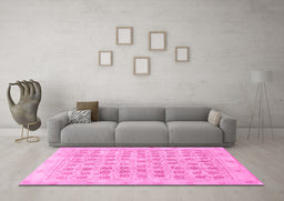 Machine Washable Persian Pink Traditional Rug in a Living Room, wshtr289pnk