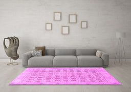Machine Washable Persian Purple Traditional Area Rugs in a Living Room, wshtr289pur