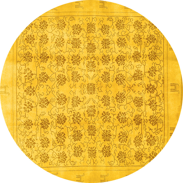 Round Machine Washable Persian Yellow Traditional Rug, wshtr289yw