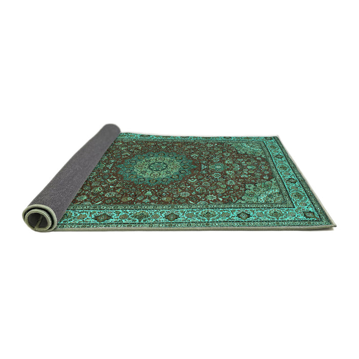 Sideview of Medallion Turquoise Traditional Rug, tr28turq