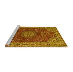 Sideview of Machine Washable Medallion Yellow Traditional Rug, wshtr28yw
