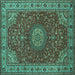 Square Machine Washable Medallion Turquoise Traditional Area Rugs, wshtr28turq