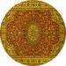 Round Machine Washable Medallion Yellow Traditional Rug, wshtr28yw