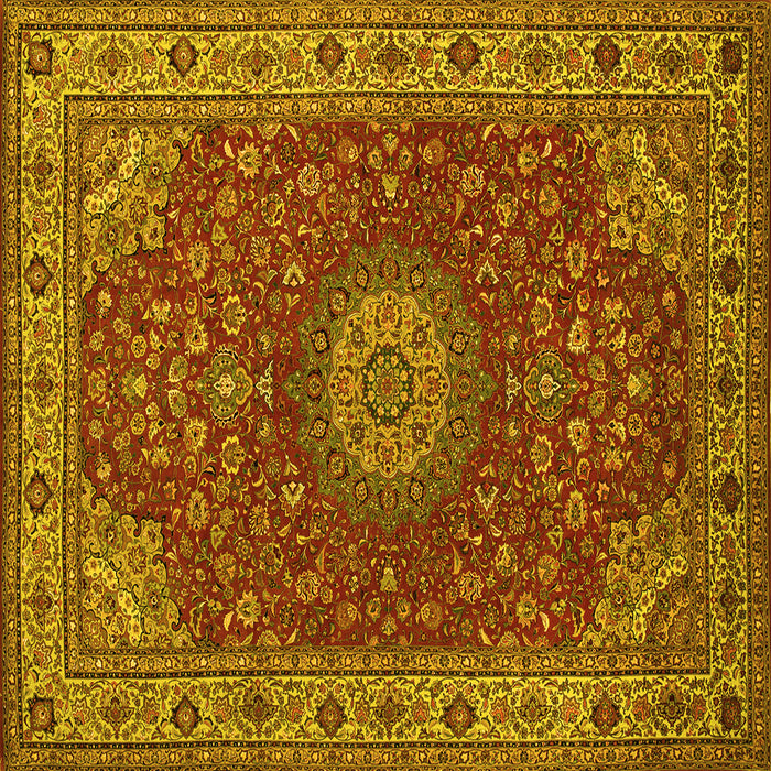 Square Machine Washable Medallion Yellow Traditional Rug, wshtr28yw