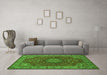 Machine Washable Medallion Green Traditional Area Rugs in a Living Room,, wshtr28grn