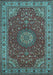 Machine Washable Medallion Light Blue Traditional Rug, wshtr28lblu