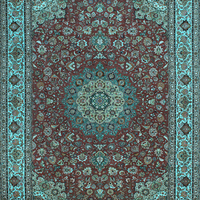 Machine Washable Medallion Light Blue Traditional Rug, wshtr28lblu