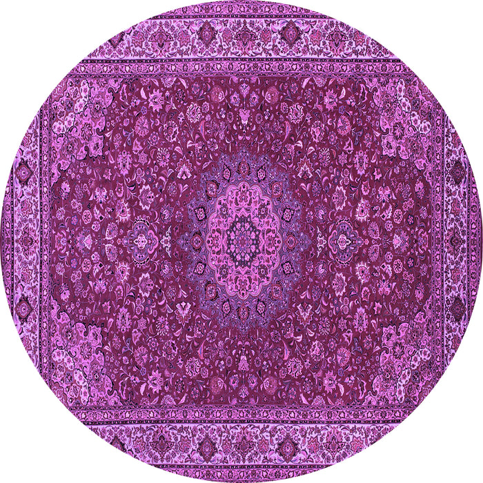 Round Machine Washable Medallion Purple Traditional Area Rugs, wshtr28pur
