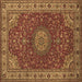 Square Machine Washable Medallion Brown Traditional Rug, wshtr28brn