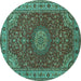 Round Machine Washable Medallion Turquoise Traditional Area Rugs, wshtr28turq