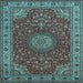 Square Machine Washable Medallion Light Blue Traditional Rug, wshtr28lblu