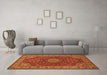 Machine Washable Medallion Orange Traditional Area Rugs in a Living Room, wshtr28org