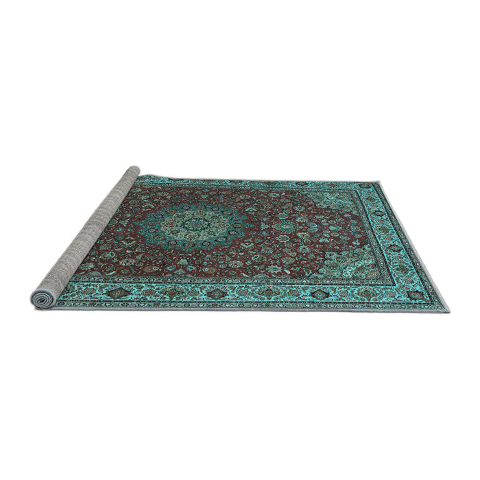 Sideview of Machine Washable Medallion Light Blue Traditional Rug, wshtr28lblu