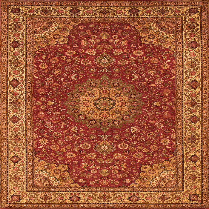 Round Machine Washable Medallion Orange Traditional Area Rugs, wshtr28org