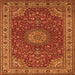 Round Machine Washable Medallion Orange Traditional Area Rugs, wshtr28org