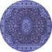 Round Machine Washable Medallion Blue Traditional Rug, wshtr28blu