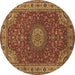 Round Machine Washable Medallion Brown Traditional Rug, wshtr28brn