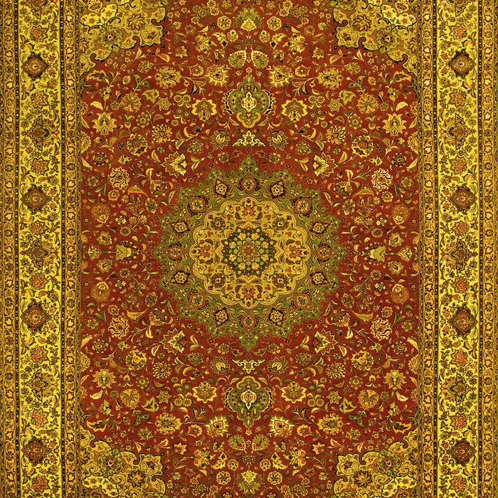 Machine Washable Medallion Yellow Traditional Rug, wshtr28yw