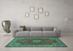 Machine Washable Medallion Turquoise Traditional Area Rugs in a Living Room,, wshtr28turq