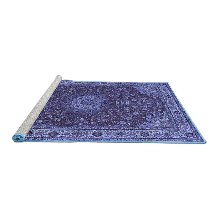 Sideview of Machine Washable Medallion Blue Traditional Rug, wshtr28blu