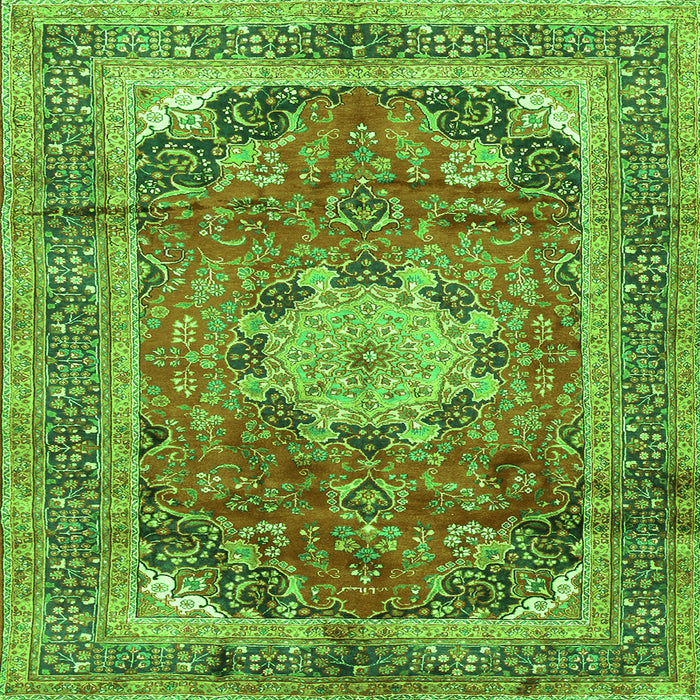 Round Machine Washable Medallion Green Traditional Area Rugs, wshtr2900grn