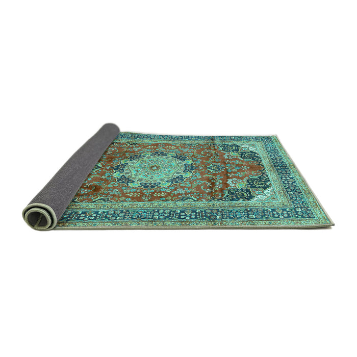 Sideview of Medallion Turquoise Traditional Rug, tr2900turq