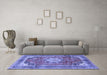 Machine Washable Medallion Blue Traditional Rug in a Living Room, wshtr2900blu