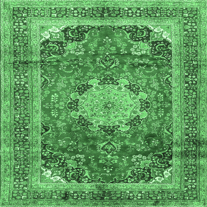Square Medallion Emerald Green Traditional Rug, tr2900emgrn