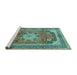 Sideview of Machine Washable Medallion Turquoise Traditional Area Rugs, wshtr2900turq