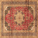 Square Machine Washable Medallion Brown Traditional Rug, wshtr2900brn