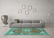 Machine Washable Medallion Turquoise Traditional Area Rugs in a Living Room,, wshtr2900turq