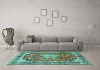 Machine Washable Medallion Turquoise Traditional Rug, wshtr2900turq