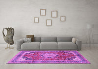 Machine Washable Medallion Purple Traditional Rug, wshtr2900pur