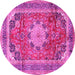 Round Machine Washable Medallion Pink Traditional Rug, wshtr2900pnk