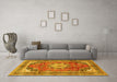 Machine Washable Medallion Yellow Traditional Rug in a Living Room, wshtr2900yw