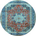 Round Medallion Light Blue Traditional Rug, tr2900lblu