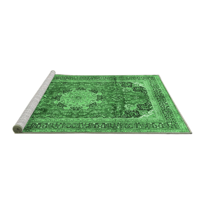 Sideview of Machine Washable Medallion Emerald Green Traditional Area Rugs, wshtr2900emgrn