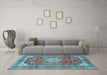 Machine Washable Medallion Light Blue Traditional Rug in a Living Room, wshtr2900lblu