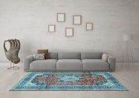 Machine Washable Medallion Light Blue Traditional Rug, wshtr2900lblu