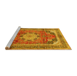 Sideview of Machine Washable Medallion Yellow Traditional Rug, wshtr2900yw