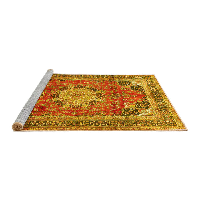 Sideview of Machine Washable Medallion Yellow Traditional Rug, wshtr2900yw