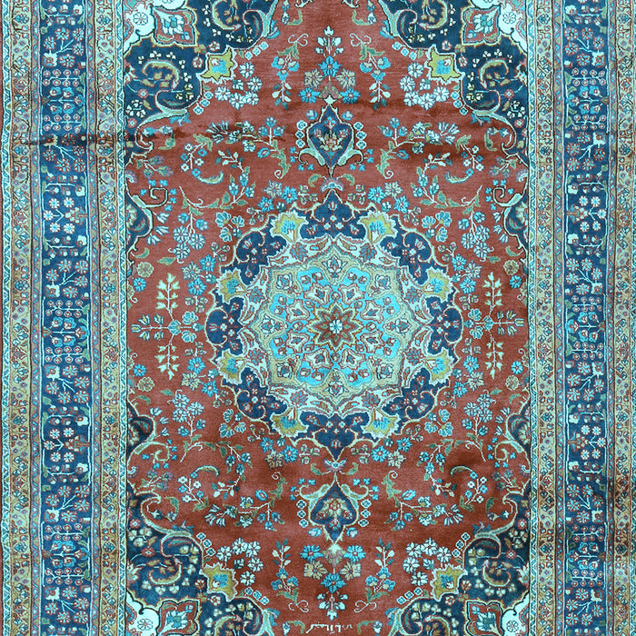 Machine Washable Medallion Light Blue Traditional Rug, wshtr2900lblu
