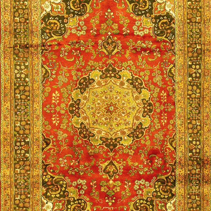 Machine Washable Medallion Yellow Traditional Rug, wshtr2900yw