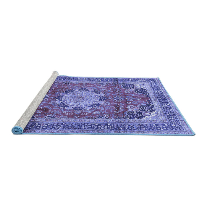 Sideview of Machine Washable Medallion Blue Traditional Rug, wshtr2900blu