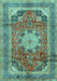 Machine Washable Medallion Turquoise Traditional Area Rugs, wshtr2900turq