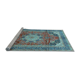 Sideview of Machine Washable Medallion Light Blue Traditional Rug, wshtr2900lblu